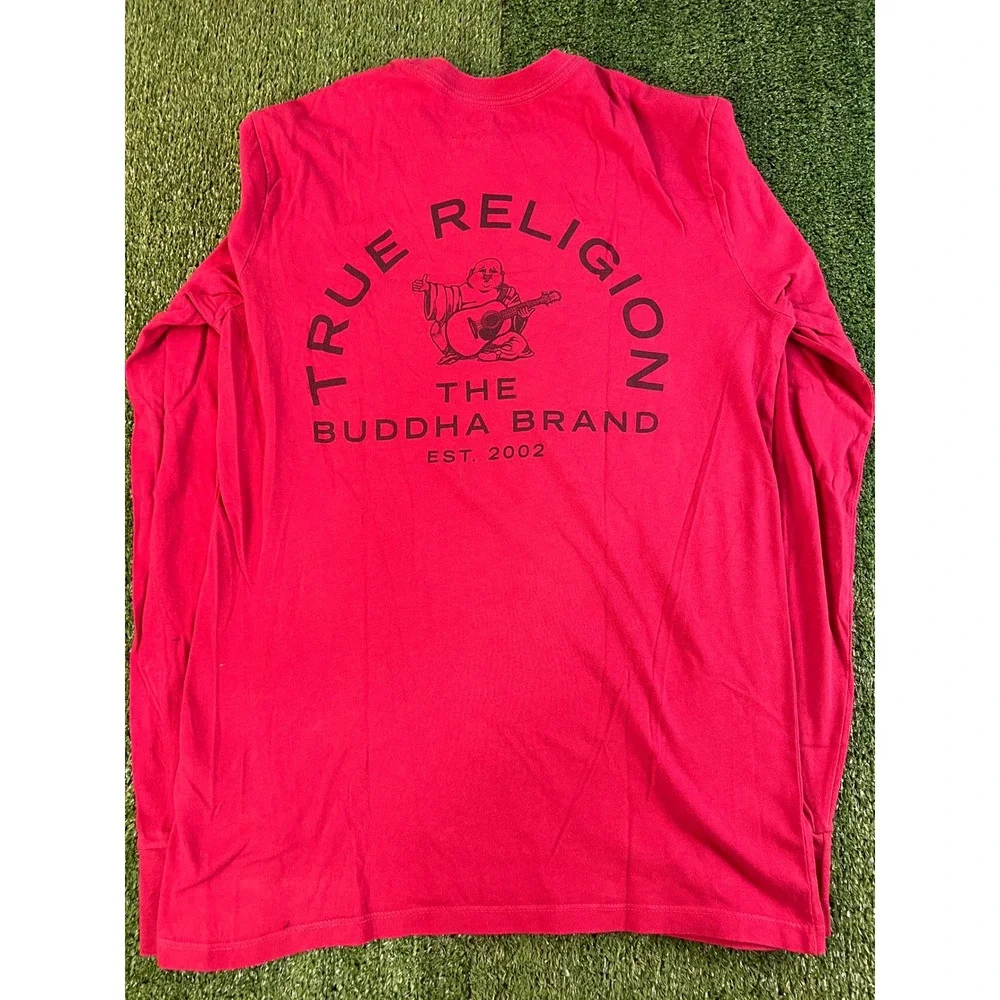 True Religion Mens Red Buddha Graphic‎ Long Sleeve T-Shirt XS/SM Logo Tee